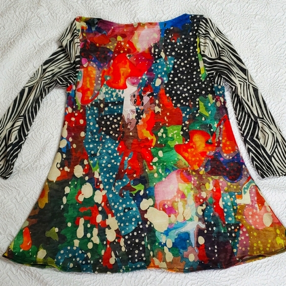 Amma made in LA Top Tunic Multi Colore Abstract Animal Design  3/4 Sleeve, Sz S - Picture 10 of 16